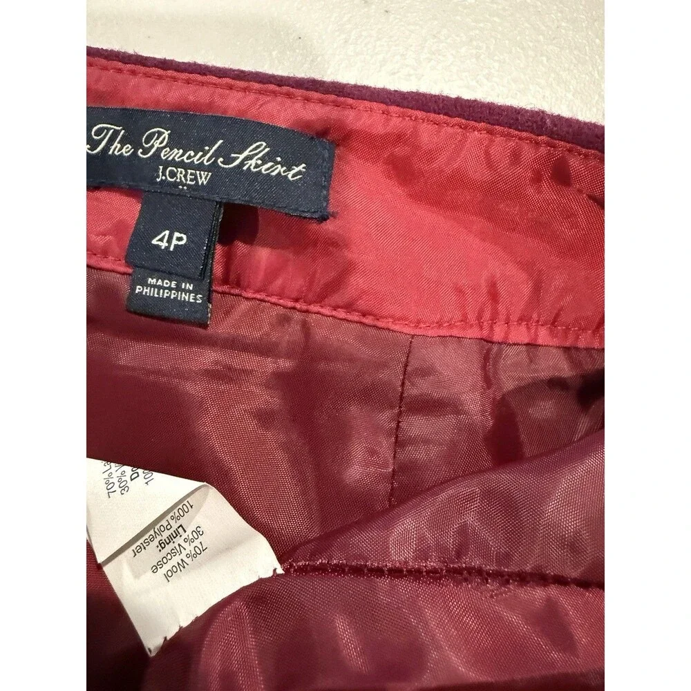 J Crew 'The Pencil Skirt' 4P Burgundy Wool Work Career Office Business Minimal
